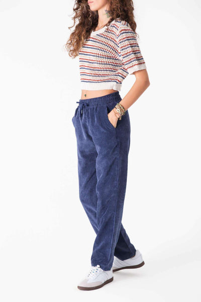 Navy Kadife Baggy Pantolon - Kadın - snugbrandwear